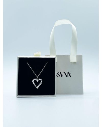 SVNX Heart Shape Pendant Necklace In Silver - White