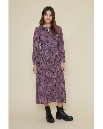 Oasis Animal Pleated Skirt Midi Dress - Purple