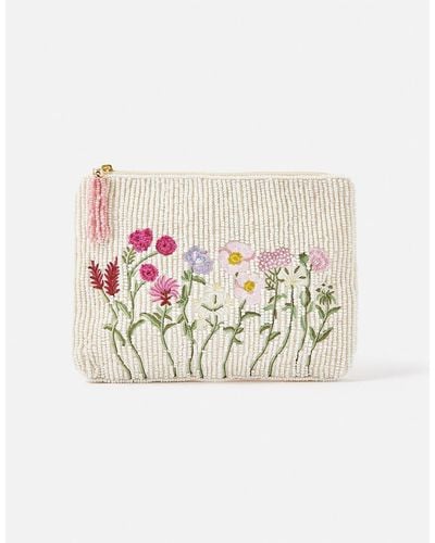 Accessorize Flower Beaded Pouch - White