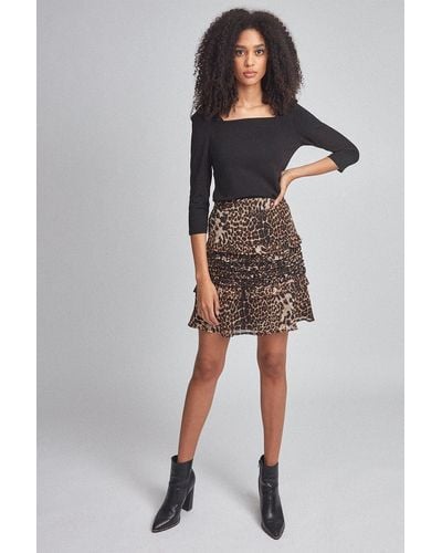 Dorothy Perkins Multi Colour Leopard Print Ruffle Mini Skirt - Black