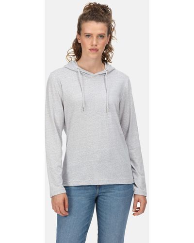 Regatta Hooded Coolweave Cotton 'maelys' Long Sleeve T-shirt - Grey