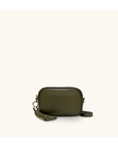 Apatchy London The Mini Tassel Olive Green Leather Phone Bag