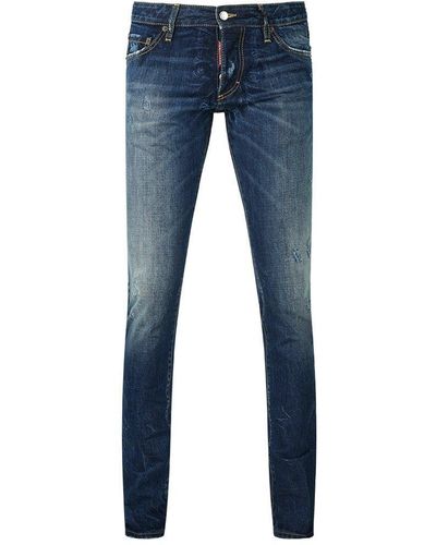 DSquared² Worn Effect Chain Applique Slim Jean Style Jeans - Blue