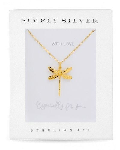 Simply Silver Sterling Silver Gold Dragonfly Necklace - Gift Boxed - White