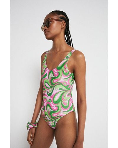 Warehouse Psychedelic Swirl Low Back Swimsuit - White