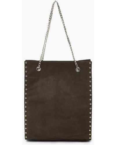 Boohoo Studded Tote Bag With Chain Detail - Grey