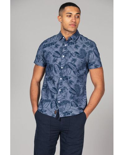 Tokyo Laundry Cotton Short Sleeve Button-up Printed Shirt - Blue