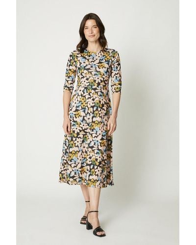MAINE Floral Print 3/4 Sleeve Midi Dress - Multicolour