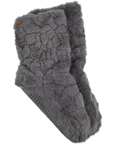 Totes Toasties Ladies Faux Fur Bootie Slipper Socks - Grey
