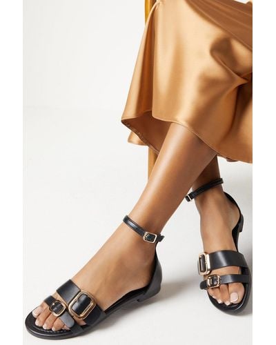 PRINCIPLES : Belinda Double Buckle Detail Flat Sandals - Black