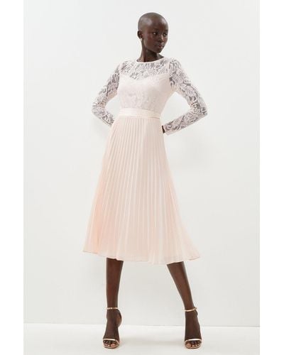 Coast Lace Top Pleat Skirt Midi Dress - Natural