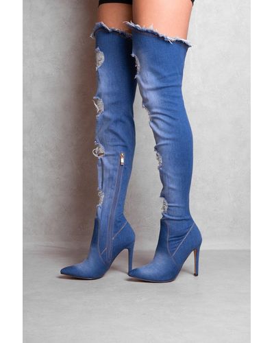 Where's That From 'corina' High Heel Denim Stretch Over The Knee Boots - Blue