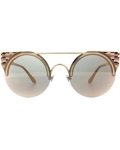 BVLGARI Round Pink Gold Rose Gold Mirror Sunglasses - Metallic