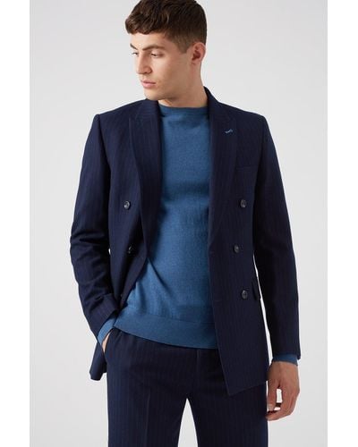 Burton Navy Pinstripe Slim Fit Suit Jacket - Blue