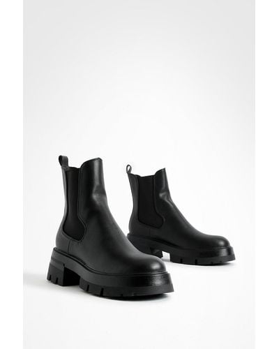 Boohoo Cleated Sole Chunky Chelsea Boots - Black