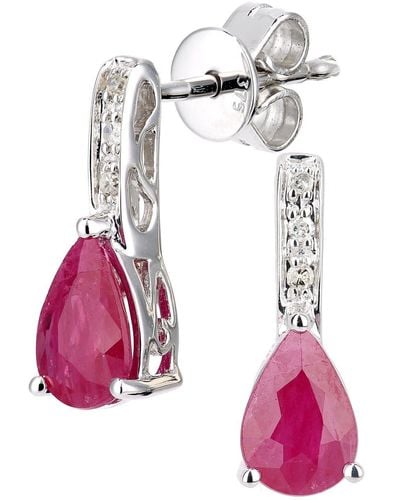 Jewelco London 9ct White Gold Diamond Pear 1.3ct Ruby Teardrop Drop Earrings - De1axl602wru - Purple