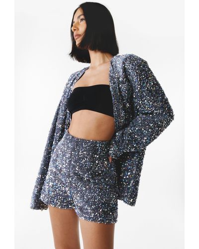 Nasty Gal Premium Sequin Booty Shorts - Blue