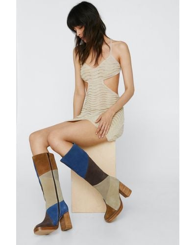 Nasty Gal Real Suede Platform Knee High Boots - Multicolour