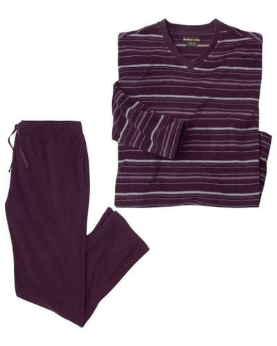 Atlas For Men Striped Microfleece Pyjama Set - Purple