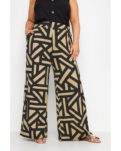 Yours Geometric Print Wide Leg Trousers - Brown
