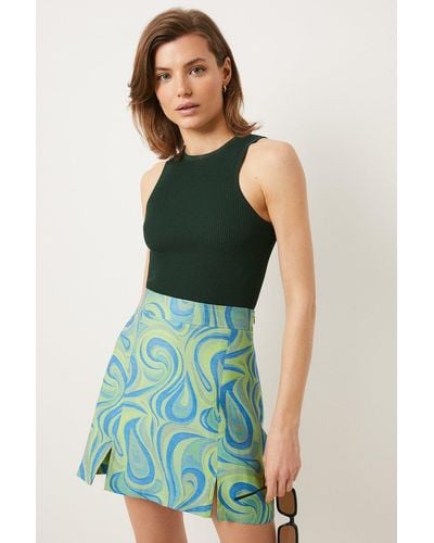 Oasis Swirl Jacquard Mini Skirt - Green