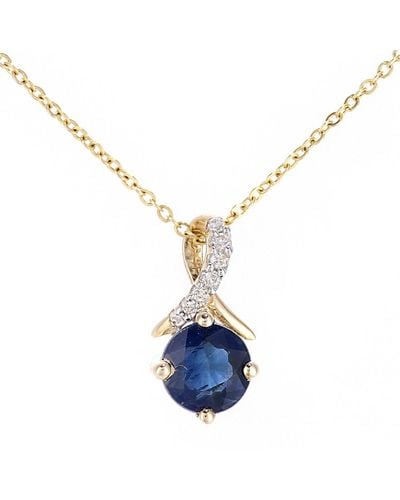 Jewelco London 9ct Gold 2pts Diamond 0.6ct Sapphire Kiss Crossover Necklace 18" - Pp0axl5929ysa - Blue