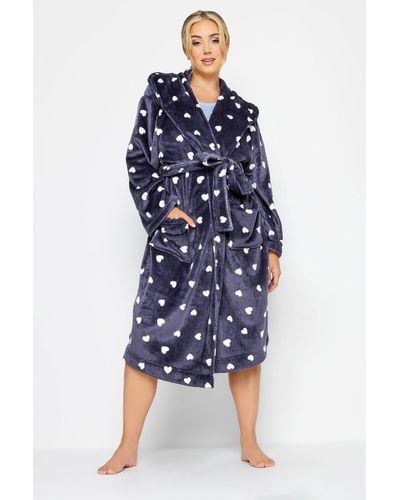 Yours Heart Print Dressing Gown - Blue