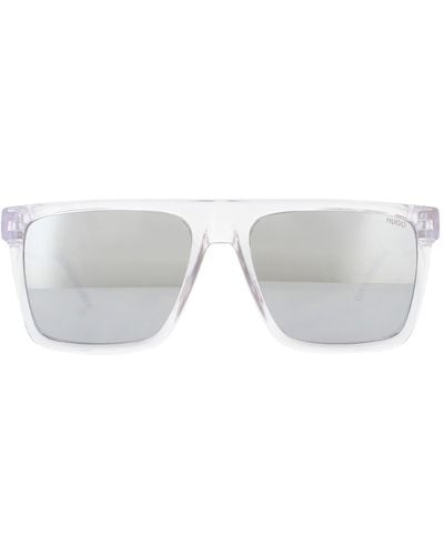 HUGO Square Crystal Silver Mirror Sunglasses - Grey