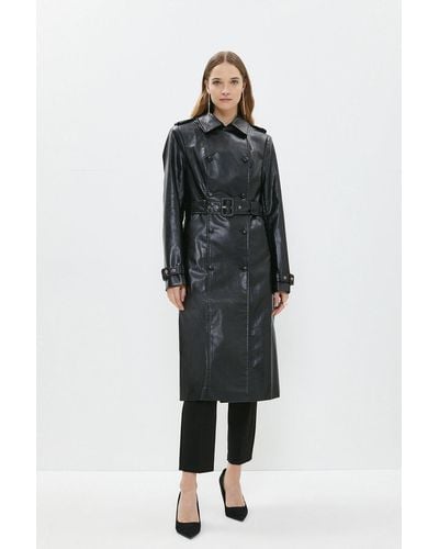 Coast Faux Leather Trench Coat - Black