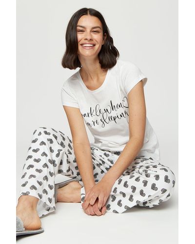 Dorothy Perkins Sparkle When Sleeping Short Sleeve T-shirt And Pyjama Trousers - White