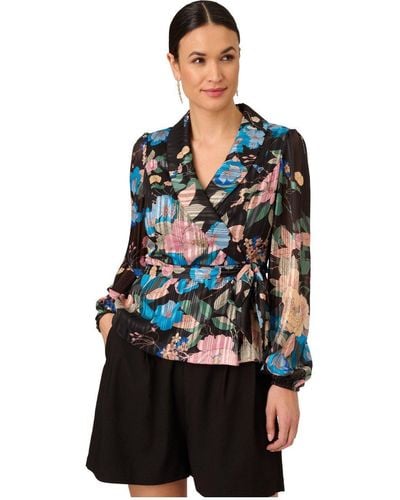 Adrianna Papell Floral Clip Dot Top - Blue