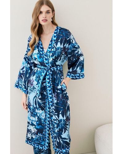 Karen Millen Tropical Geo Satin Nightwear Robe - Blue