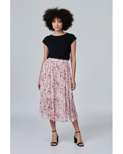 Izabel London Floral High Waist Pleated Skirt - Pink