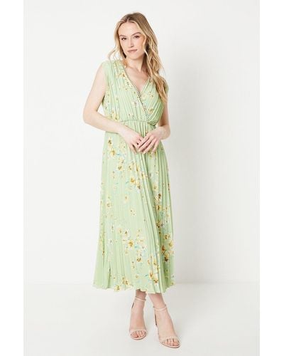 Oasis Occasion Floral Pleated Wrap Midaxi Dress - Green