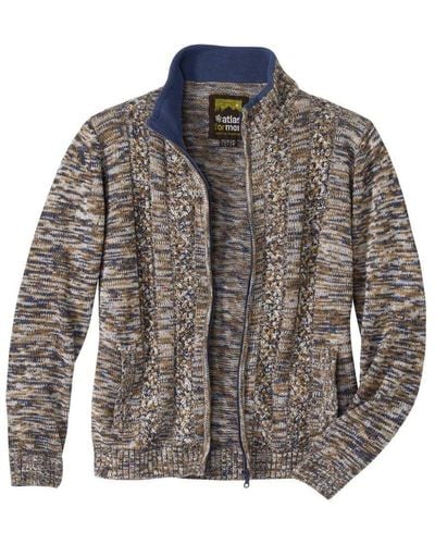 Atlas For Men Mottled Knitted Jacket - Grey