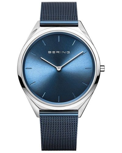 Bering Ultra Slim Stainless Steel Classic Analogue Quartz Watch - 17039-307 - Blue