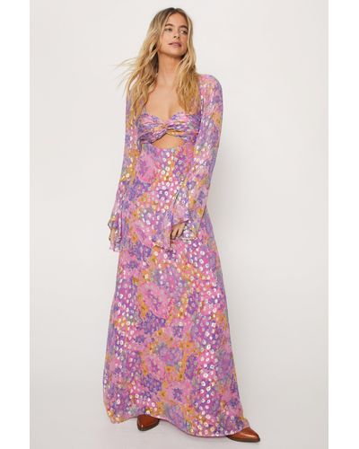 Nasty Gal Floral Metallic Ruched Bust Maxi Dress - Pink