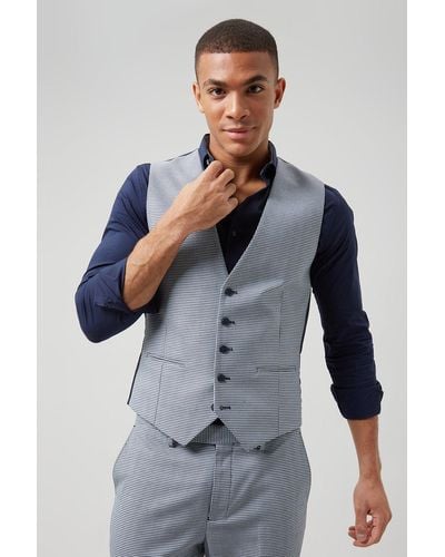 Burton Skinny Fit Navy And White Houndstooth Waistcoat - Blue