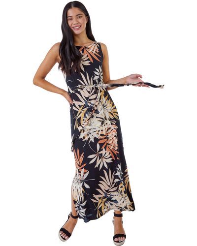 Petite Leaf Print Tie Waist Jersey Jumpsuit