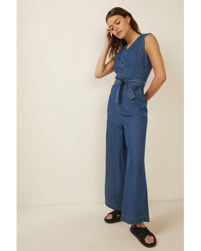 Oasis Belted Zip Through Jumpsuit - Blue
