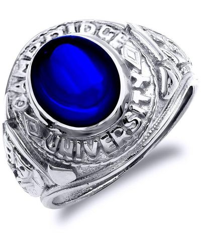 Jewelco London Silver Sapphire-blue Cz Cambridge University University Ring - Gvr284