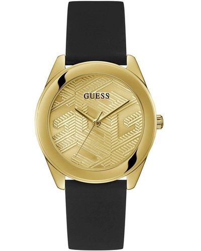 Guess Cubed Stainless Steel Fashion Analogue Quartz Watch - Gw0665l1 - Yellow