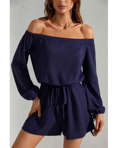FS Collection Bardot Jersey Long Sleeves Playsuit - Blue