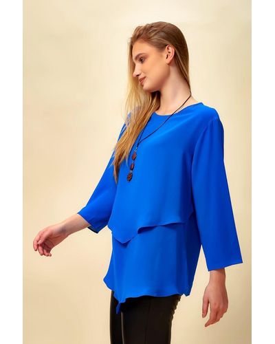 Hoxton Gal Oversized 3/4 Sleeves Layered Blouse - Blue