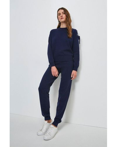 Karen Millen Eyelet Lace Up Knitted Joggers - Blue