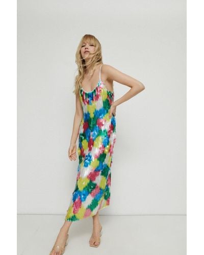 Warehouse Rainbow Sequin Midi Slip Dress - Blue