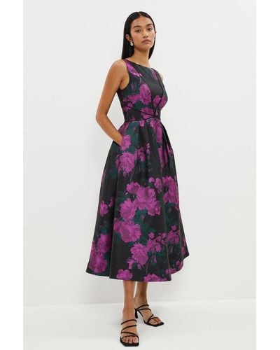 Coast Jacquard Dress With Piping - Purple