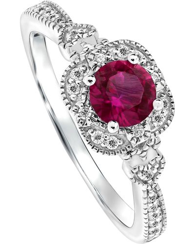 Created Brilliance Harper White Gold Lab Grown Diamond & Created Ruby Vintage Inspired Ring - Metallic