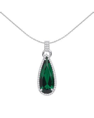 Jewelco London Silver Cz & Long Drop Shape Necklace - Gvp579em - Green