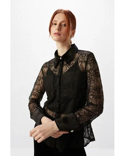 GUSTO Lace Shirt With Velvet Details - Black